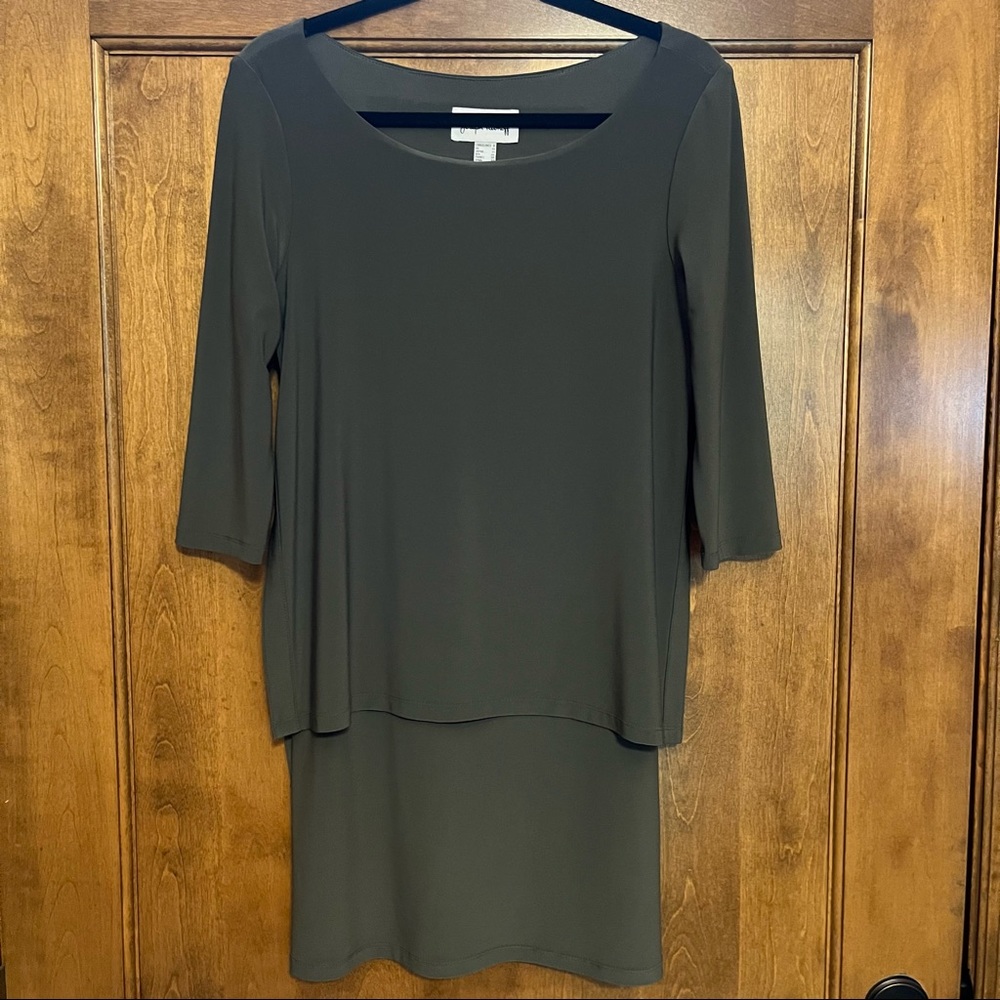 Joseph Ribkoff Layered Stretch Knit Dress Pencil Skirt 8 Green Gray